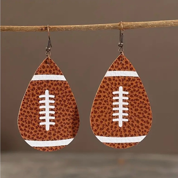 Faux Leather Football Dangle Earrings - Picture 3 of 4